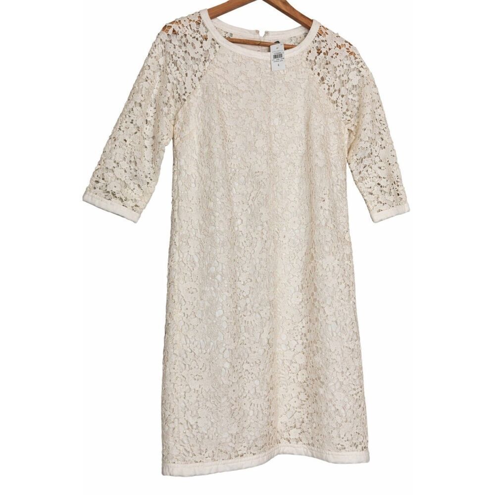 Ann Taylor womens size 4 dress ivory lace eyelet sheath off white - Picture 2 of 9